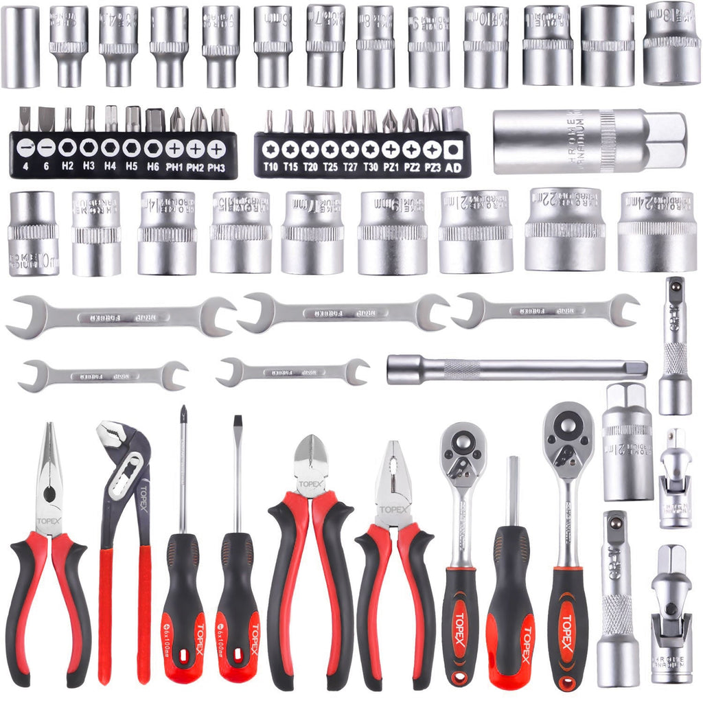 TOPEX 65-Piece Household Hand Tool Set Home Auto Repair Kit Premium Quality