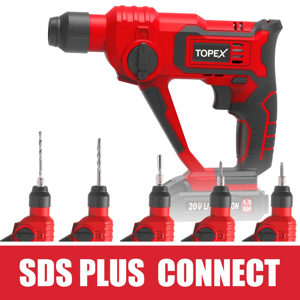 TOPEX 20V Max Lithium Cordless Rotary Hammer Drill Kit w/Battery Charger Bits