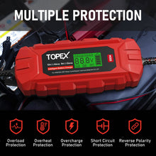 Load image into Gallery viewer, TOPEX Car Battery Charger, 4A 6V/12V Smart Automatic Battery Charger Maintainer with LCD Display for Lead Acid, LiFePo4 Battery in Truck, Motorcycle