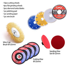 Load image into Gallery viewer, TOPEX 900W 125mm 5&#39;&#39; Angle Grinder w/ 20PCs 115mm Combo Discs Cut Grind Polish