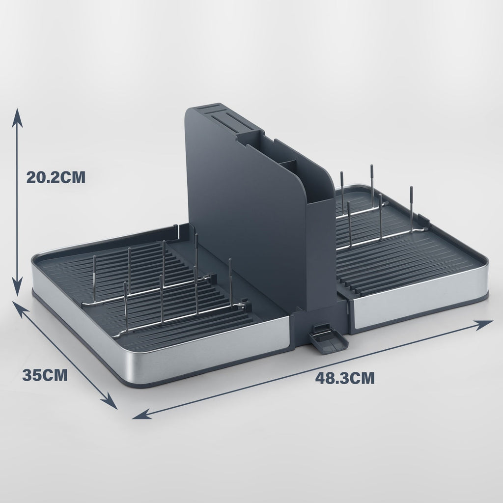 Stelive Foldable Dish Drying Rack with Dual Parts for Kitchen Counter Space-Saving Rack - Rustproof Removable Utensil Drainer & Drainage Spout, Gray