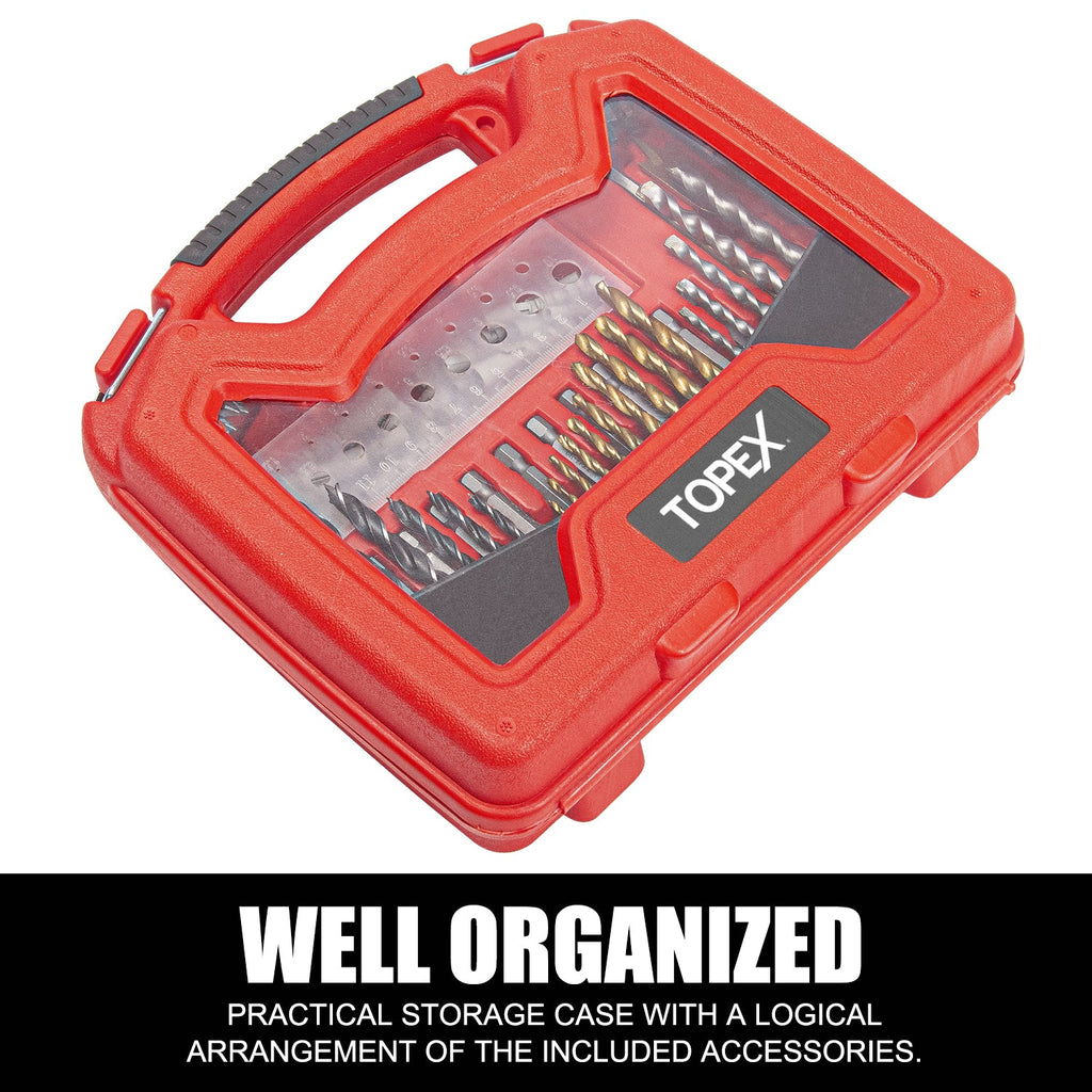 TOPEX 128 Piece Drill Bit Set HSS Titanium Drill & Screwdriver Bit Set with Case