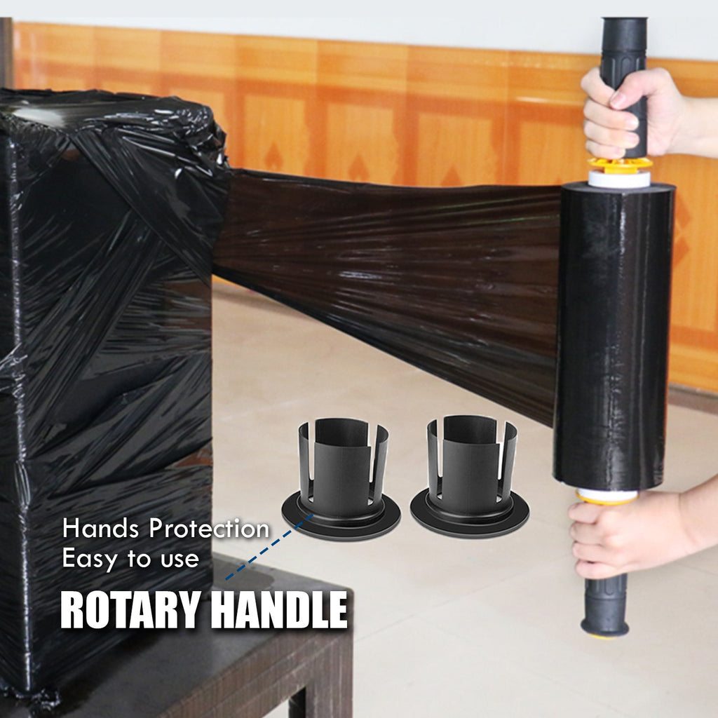 MasterSpec Black Plastic Stretch Wrap Film, 50cm x 400m Durable Packing Moving Packaging Heavy Duty Shrink Film 25U with Plastic Rotary Handle