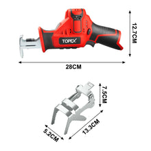 Load image into Gallery viewer, TOPEX 12V Cordless Reciprocating Saw w/ 2 Saw Blades &amp; Clamping Claw Cutting Depth 65 mm Skin Only without Battery