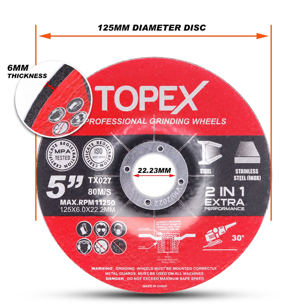 TOPEX 20V Cordless Angle Grinder 125mm Li-ion Grinding Cutting Power Tool w/ 25PCS Grinding Discs