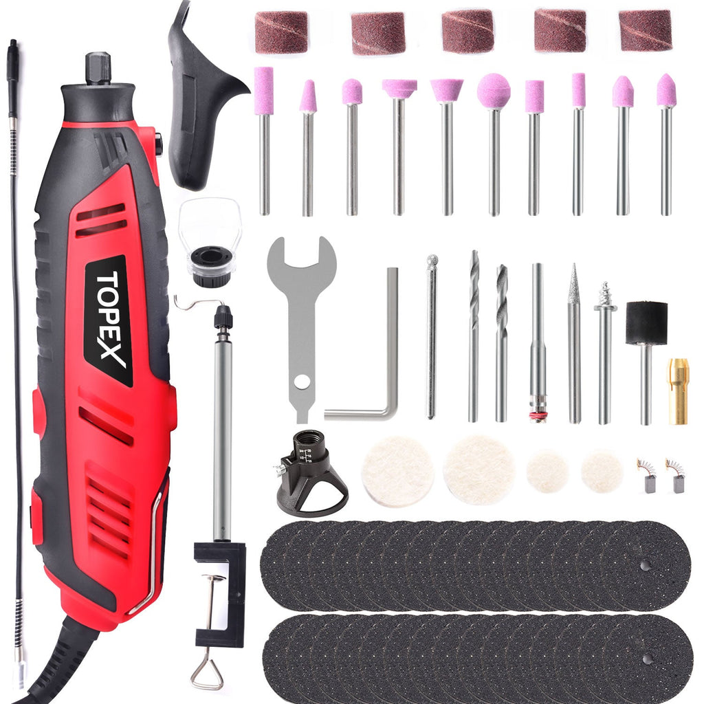 TOPEX Heavy Duty 200W Rotary Tool Set Grinder Sander Polisher Flex Shaft Multiple Accessories