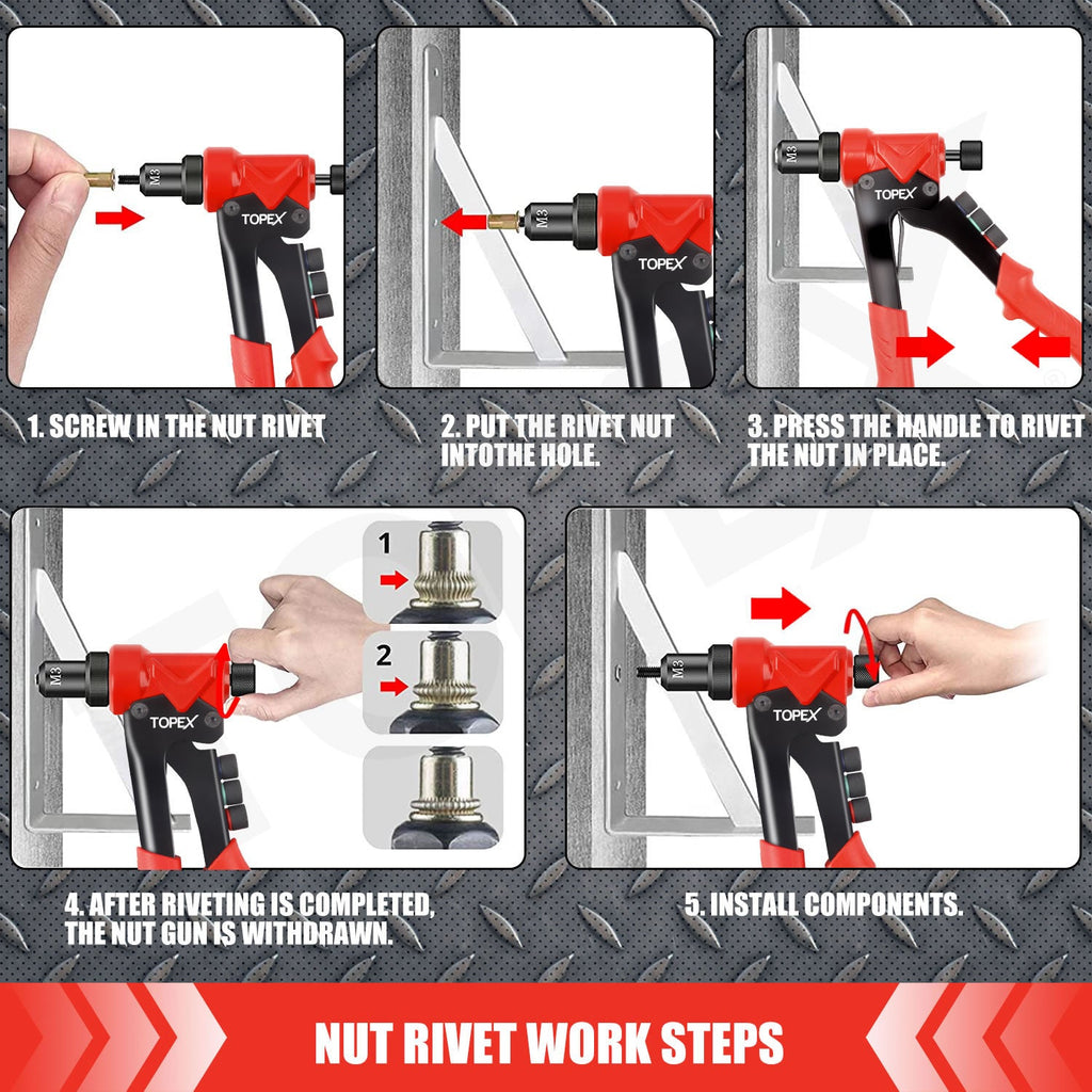 TOPEX 3IN1 Nut Rivet Riveter Rivnut Nutsert Hand Rivet Reaming Gun