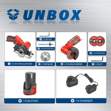 Load image into Gallery viewer, TOPEX 12V Cordless Power Tool Kit Angle Grinder Circular Saw