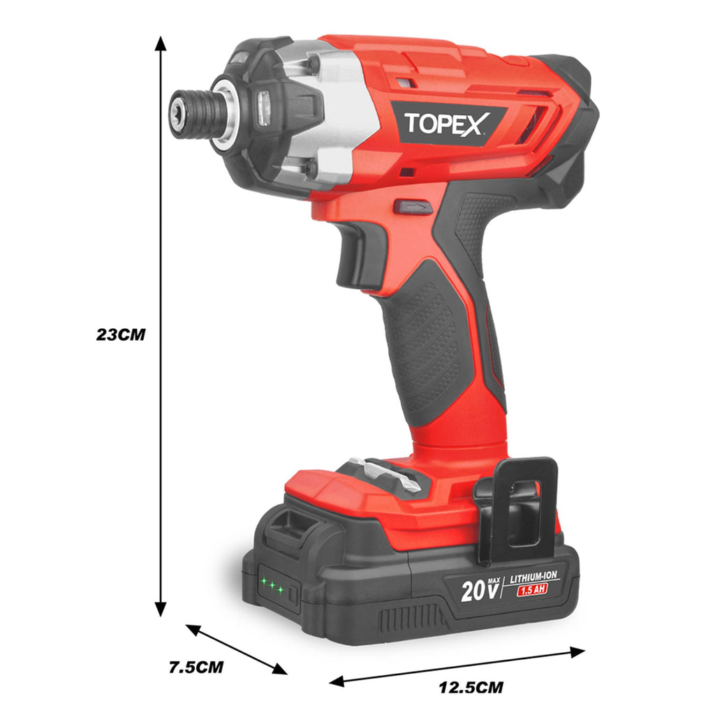 TOPEX Cordless Impact Driver 1/4" Hex Drive w/ 20V Li-ion Battery & Charger